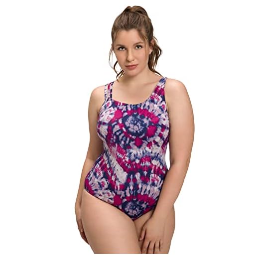 Ulla Popken Bañador batikprint para Mujer, Color Morado Claro, Talla 48, Morado Claro