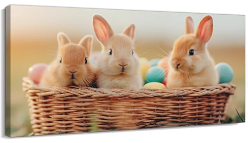 GUTTATY Large Easter Bunny Canvas Wall Art, Horizontal Big Rabbit
