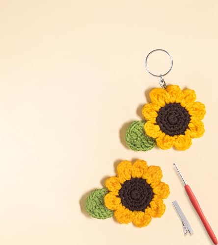 Image of Itsy Bitsy DIY Sunflower Crochet Fashion Accessories Kit Makes 4 | Beginner Crochet Craft Set | Make Sunflower Keychains Bag Charms Zipper Pulls | Complete DIY Hobby Gift Box