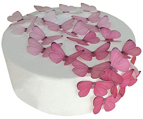 Vorgeschnittene rosa Schmetterlinge aus essbarem Reis-/Oblatenpapier, für Cupcakes, Kuchen, Dessert, Geburtstag, Feier, Hochzeit, Babyparty, Kinderparty-Dekorationen (Rosa) Cover