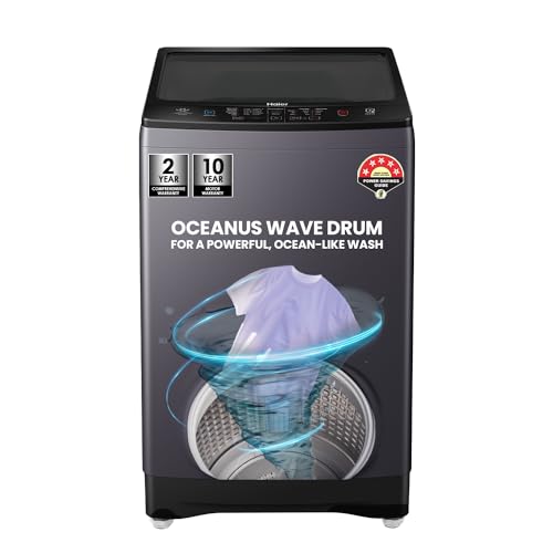 Image of Haier 10.5 Kg 5 star Fully Automatic Top Loading Washing Machine HWM105-826S6, Starry Silver, Oceanus Wave Drum,Near Zero Pressure, Toughened glass)
