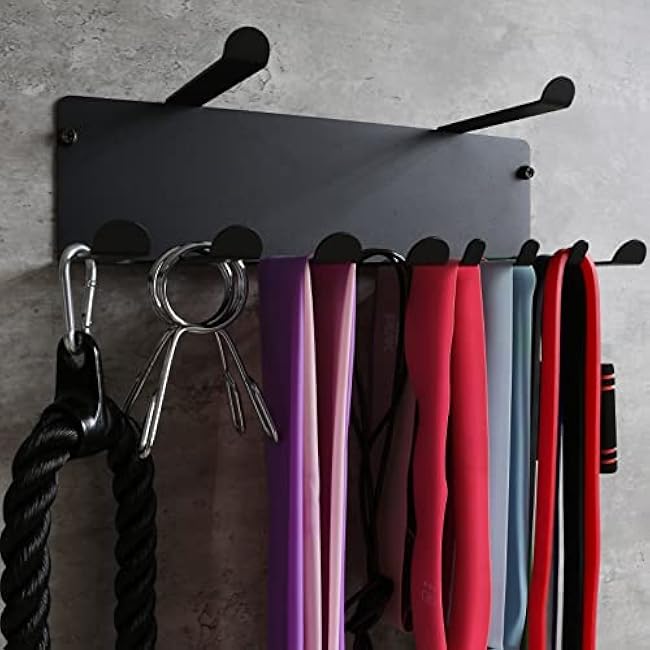 Resistance Bands Rack Wall Mount Home Gym Equipment Storage Rack for Resistance Bands, Jump Ropes, Yoga Mat, Foam Roller, Chains, 16.5, Black