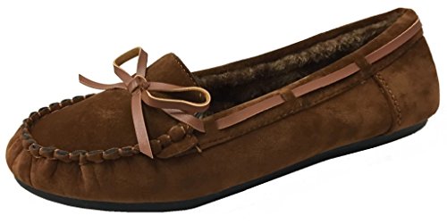 Blueberry Womens Faux Soft Suede Fur Lined Moccasin House Slippers Indoor Outdoor