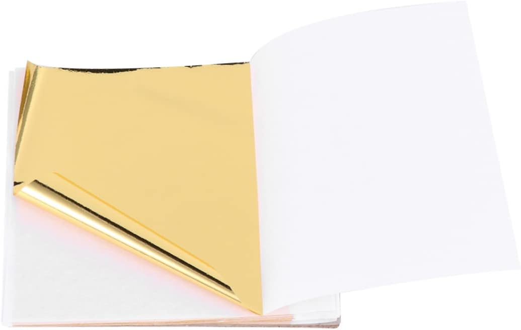 TEHAUX 100sheets Imitation Gold Leaf Foil Paper for Arts Crafts Gilding and Nail Decoration Easy to Use Non-Fading and Material