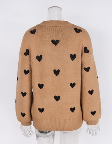 Image of Women's Long Sleeve Mock Neck Sweaters Loose Cute Heart Pullover Sweater