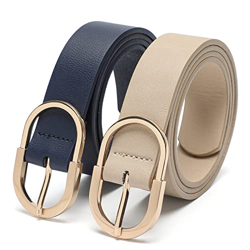 Tanpie Womens Leather Waist Belts For Jeans Pants With Gold Buckle Blue Small #TOP5
