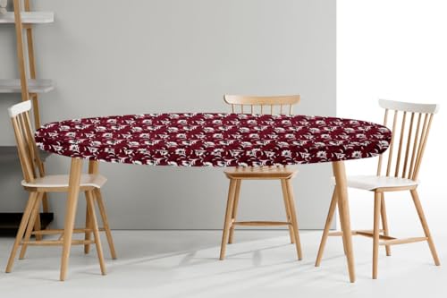 Image of The Furnishing Tree Elastic Oval Dining Table Cover WxL 35x63 in Inches Polyester Floral Pattern Dark Brown