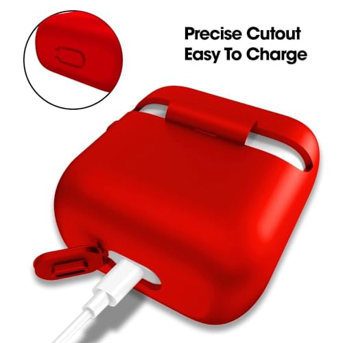 Image of Sounce Earphone Case Cover Compatible with Boat Airdopes 141, Soft Silicone Skin Case Cover Shock-Absorbing Protective Case with Keychain [Front LED Visible] - Dark Red