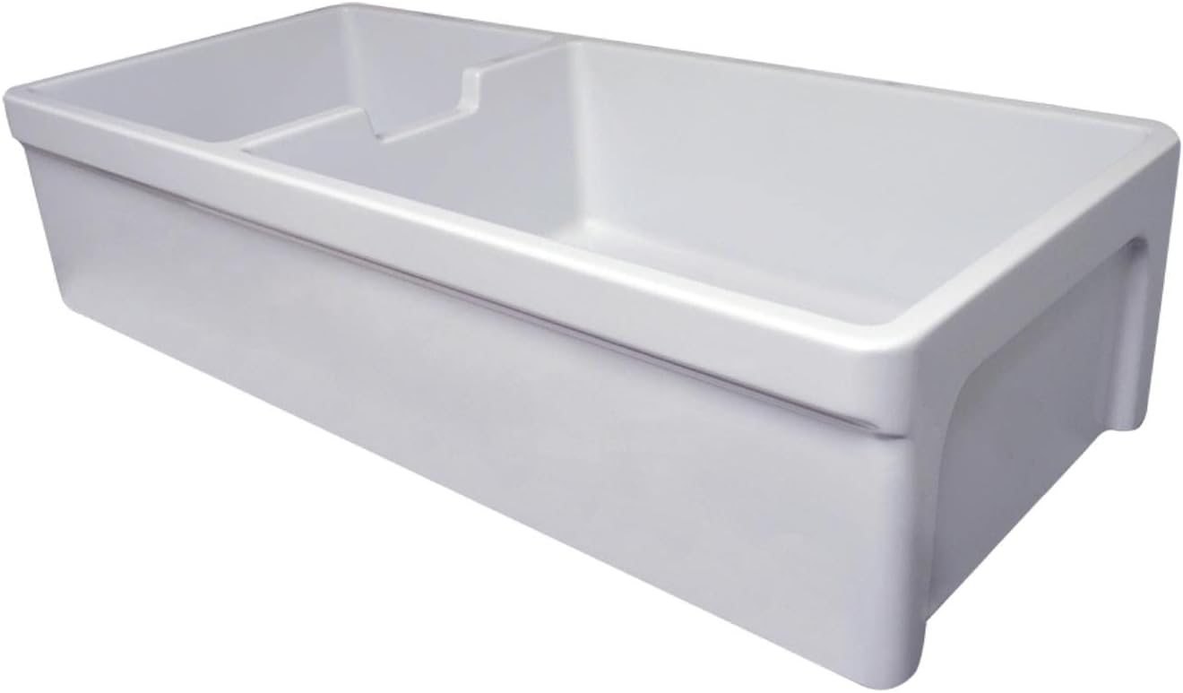 White 43" Fireclay Double Bowl Farmhouse Kitchen Sink