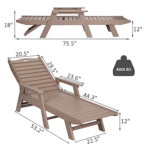 Nalone Chaise Lounge Outdoor With 5-Position Adjustable Backrest, Hdpe Lounge Chair For Outside Supports Up To 400 Lbs, Pool Lounge Chairs For Patio Poolside Deck Beach Backyard(Grey Brown) #TOP2