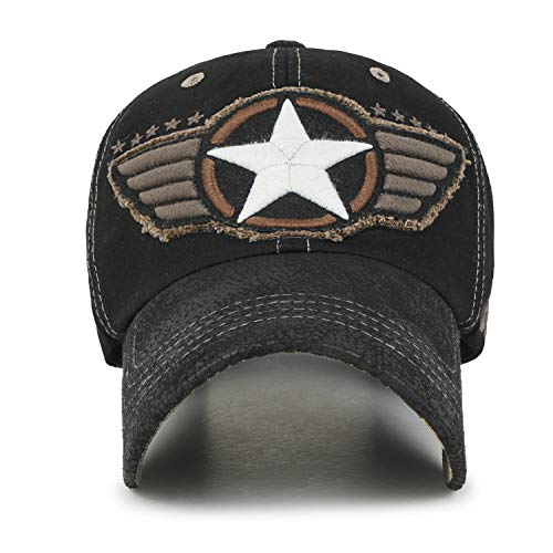 ililily Wing And Star Embroidery Color Baseball cap Washed Cotton Trucker Hat, Black