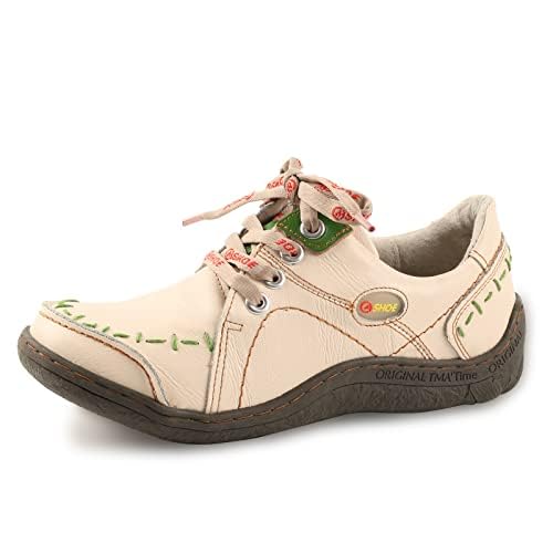 Image of CH SHOELANDER Women's Hand Stitching Leather Casual Retro Fashion Outdoor Shoes(White,7)