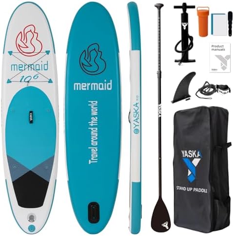 YASKA Nadmuchiwana deska SUP Paddling Board, ziarno z drewna, 320 x 81 x 15 cm, nośność 180 kg, w zestawie plecak, wiosło, pompka, leash, wodoszczelny worek do pakowania,