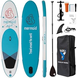 YASKA Nadmuchiwana deska SUP Paddling Board, ziarno z drewna, 320 x 81 x 15 cm, nośność 180 kg, w zestawie plecak, wiosło, pompka, leash, wodoszczelny worek do pakowania,