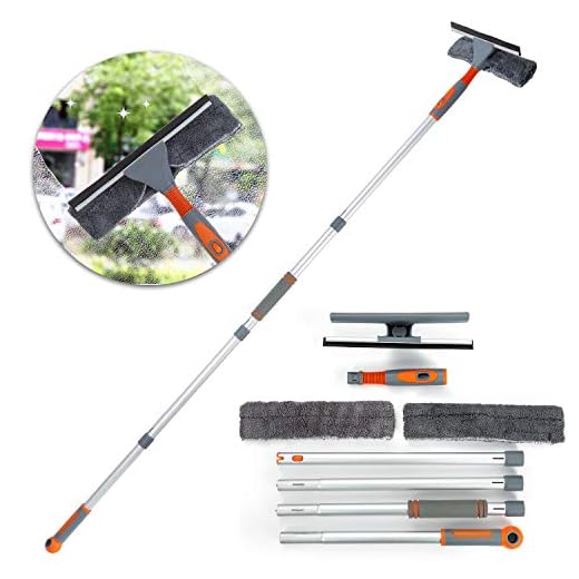 Limpiacristales profesional 2 en 1 con barra de extensión, limpiador de ventanas telescópico con cabezal flexible, herramientas de limpieza de cristales para ventanas altas en interiores y exteriores