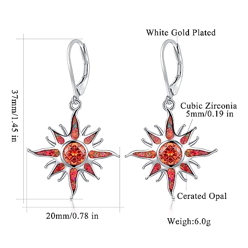 CiNily Sun Dangle Earrings 14K White Gold Plated Created Red/White Fire Opal Drop Hoop Earrings Orange/Yellow Garnet Earrings Trendy Jewelry Gifts for Women Graduation Party3