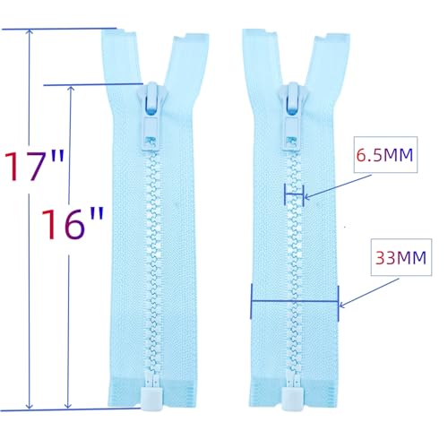 Image of MebuZip 2PCS #5 16 Inch Separating Jacket Zippers Resin Zipper Molded Plastic Zippers Bulk for Sewing Coat Jackets Clothes (Light Blue)