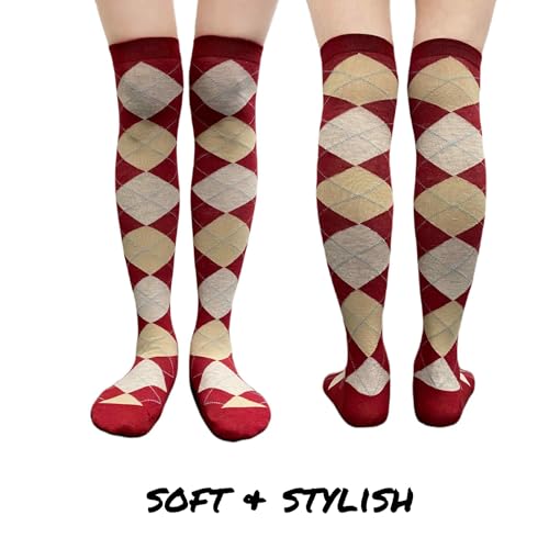 Image of COUVER Women's Thigh High /Over Knee Fashion Argyle Socks, Medium, 1 Pair