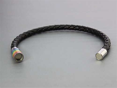 Image of Leather Braided LGBT Rainbow Bangle Bracelet - Gay & Lesbian Pride