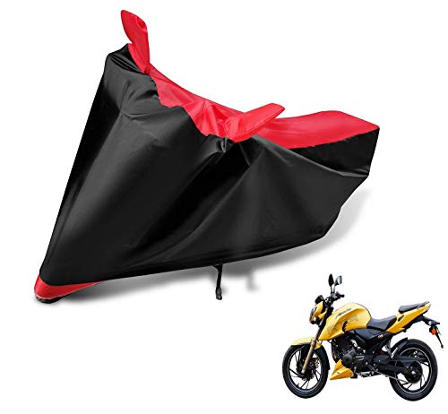 Image of Auto Hub Bike Cover Compatible with TVS Apache 200V with Mirror Pocket, Dustproof, Heat Resistant, Triple Stitched, Apache 200 Bike Cover- Black, Red