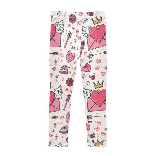 Boccsty Cute Pink Heart with Wings Crown Girls Leggings Kids Yoga Pants Dance Active Tights 4T2