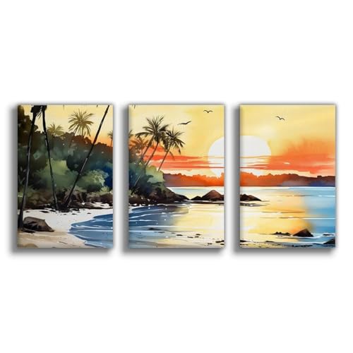 Impression sur toile de salon coucher de soleil et palmiers 50x75 cm