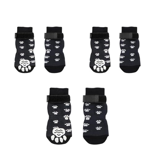 Werownsgso 3 pares de calcetines antideslizantes de interior para perros, calcetines para perros con cierre de velcro, protección de patas para suelos de madera dura en interiores y exteriores,