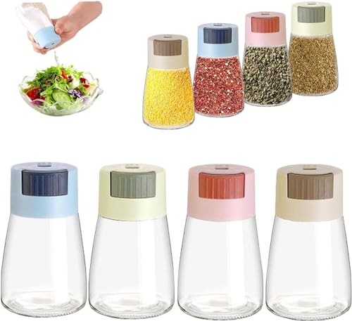 Salt and Pepper Shakers Precise Quantitative Push Type, Measuring Seasoning Shaker, Press Type Salt Dispenser, Spice Dispenser, Each Press 0.5g, Sealed, Proof, Refillable Desig(4pcs)