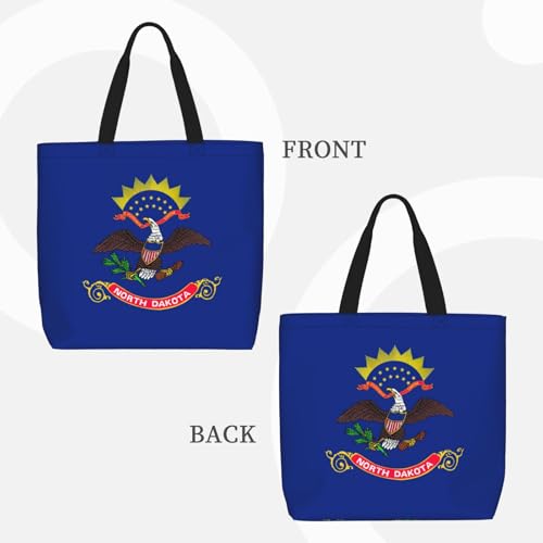 North Dakota State Flag Print Tote Bags, Large Capacity Zipper Shoulder Bag, For Shopping, Work, Daily3