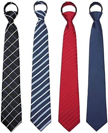 Mantieqingway Zipper Ties for Men Boy Pre-tied Neck Tie 3.15'' Polyester Woven Jacquard Tie Zip on Neckties for Daily School (Mixed 4 PCS)