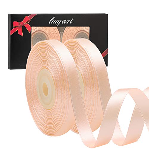 Image of Solid Color Double Faced Peach Satin Ribbon 1 /2 inch X 50 Yards, Ribbons Perfect for Crafts, Wedding Decor, Bow Making, Sewing, Gift Package Wrapping and More