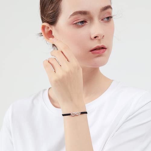 ZENI Infinity Bracelet for Women, Handmade Black Rope Braided Bracelet with 925 Silver Adjustable Bracelet Love Friendship Jewelry Gift2