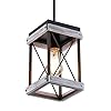 Rustic Farmhouse Wood Pendant Light with Wood and Metal Cage, One-Light Adjustable Rods Mini Pendant Lighting Fixture for Kitchen Island Cafe Bar, Antique Gold and Black