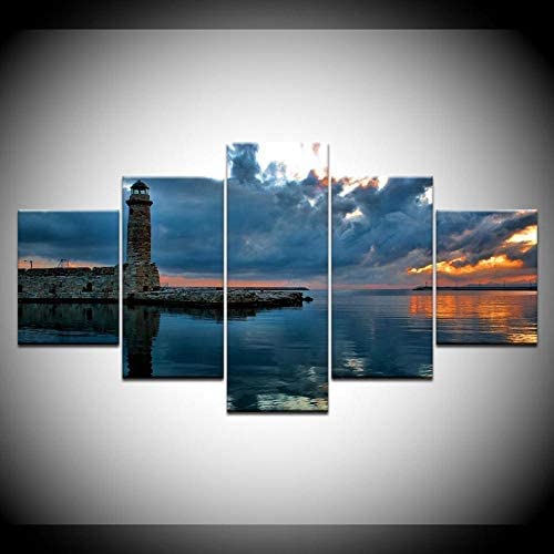 Toile Art Mural 5 Pièces Paysage De Phare Posters Et Arts Décoratifs Tableau Cuisine Decoration Murale Salon Moderne Impressions Sur Toile Intissee 5 Pièces...