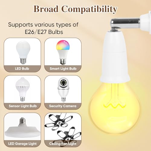 Image of 2 Pcs E27 Bulb Holder, Bulb Holder with Plug Socket, Adjustable Lighting Angles for Home and Commercial Use, Bulb to Plug Socket Converter for Adjustable Setup