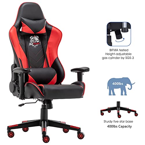 Toszn Ergonomic Video Gaming Chair 400 Lb Weight Capacity, Office Computer Chair With Headrest Lumbar Support, Reclining Racing Chair, Game Chair With Adjustable Armrest, Red #TOP4