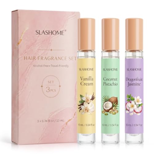 Image of slashome Hair Perfume Set for Women, 3x10mL Alcohol-Free Hair & Body Mist | Vanilla Cream, Coconut Pistachio & Dragonfruit Jasmine, Travel-Size Fragrance for Wigs, Fabric & Pillows, Gift for Her
