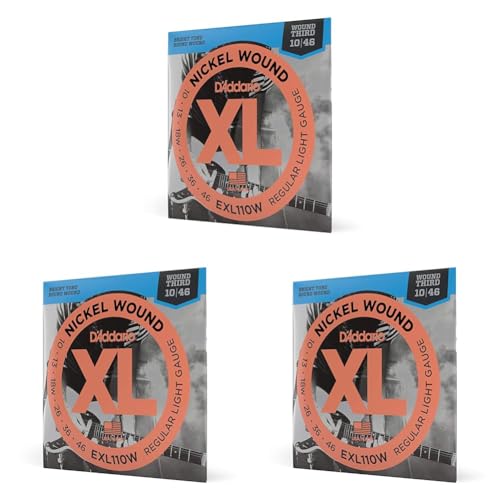 D'Addario E Gitarren Saiten | Gitarrensaiten E Gitarre | E Gitarre Saiten | Electric Guitar Strings | EXL110W Satz E-Gitarren-Saiten Light 010' - 046' (Packung mit 3)