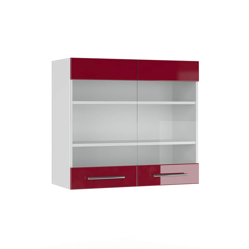 Vicco Glass kitchen cabinet Fame-Line, Bordeaux High Gloss, 80 cm, for combination with other modules from the Fame-Line series
