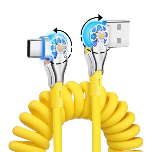 YACSEJAO Cable USB tipo C enrollado de carga rápida, 1,8 m, 180°, doble rotación USB C, conector USB giratorio flexible para el hogar, la oficina, la carga del coche (40 W)