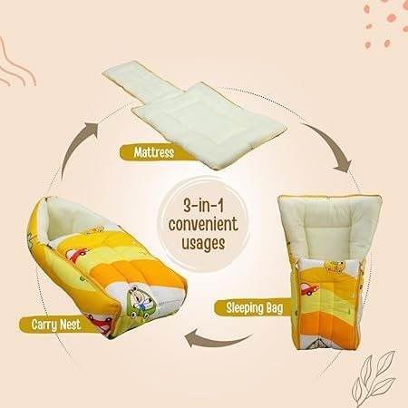3-in-1 Ba-by Bed Pillow, Bag & Carry, Cotton Bedding Print Multicolor