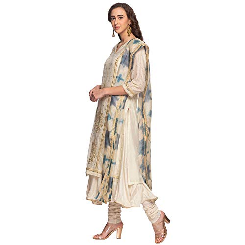 Image of BIBA Womens Notched Neck Embroidered Churidar Suit