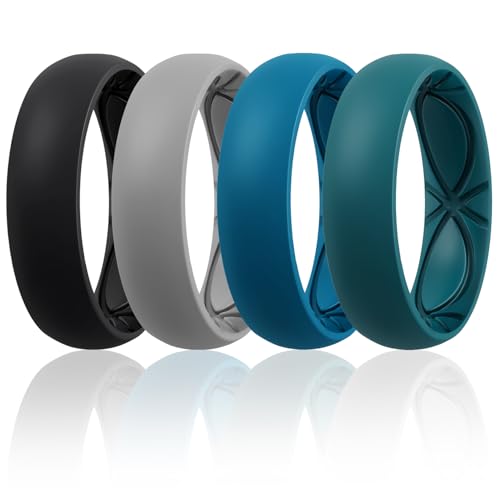 Image of Egnaro 4 /5 /8 Variety Multipack Ergonomic Breathable Bridal Rings Sets, 6mm Wide - 2mm Thick Rubber Wedding bands women, silicone Rings for her with Half Size
