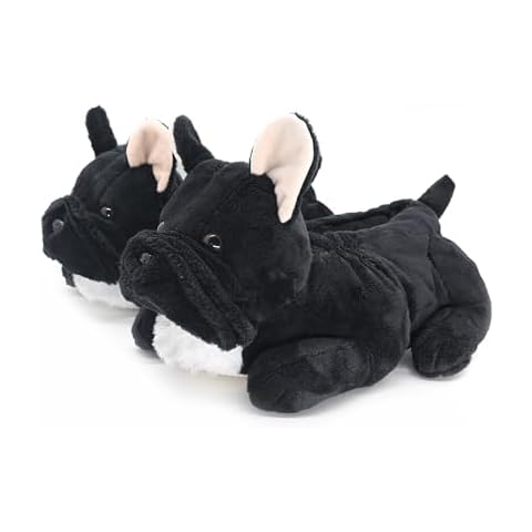 Onmygogo Fuzzy Winter Indoor Animal Bulldog Slippers for Adult and Kid, BullDog slippers for women (US Women Size 7-9, French Bulldog) Cover