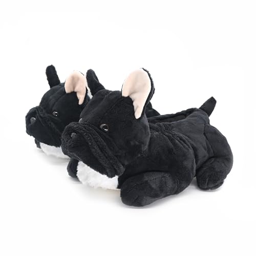 Onmygogo Fuzzy - Pantofole invernali per cani, per adulti, donne, uomini e bambini, bulldog, Bulldog francese-nero, 7-9