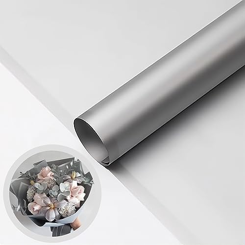 Silver Flower Wrapping Paper, Waterproof Floral Bouquet Wrapping Paper Florist Supplies, 20 Sheets
