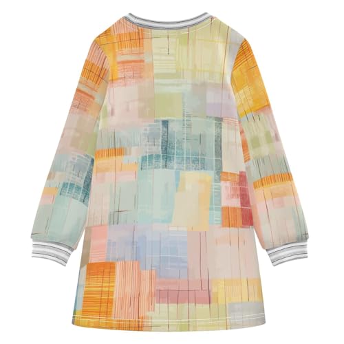 Color Squares Girls Dresses Long Sleeve Sweatshirt Dress for Girls Winter Toddler Casual A Line Dresses Size 2-8T2