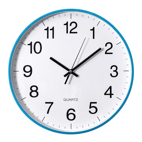 Clockswise Blue 12 in Analog Clock Silent, Non Ticking for Wall Battery Operated Perfect for Home