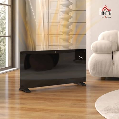 Homcom Stufa Elettrica Basso Consumo 2000W, Silenzioso Termoconvettore Elettrica Da Parete E Terra, Termosifone Elettrico Con Display Led, Timer 24H/Settimanale, Termostato E Telecomando, Nero - 2