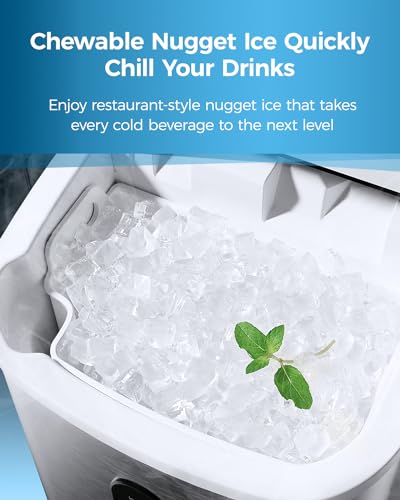 Ice Makers Countertop Nugget Ice Cubes, Portable Ice Maker, Self Cleaning Pebble Ice Machine, 33lbs/24h, Lower Noise, Small Sonic Ice Maker for Home, Kitchen, Office,Like-New
